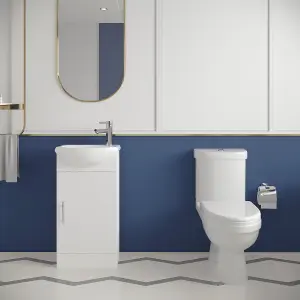 Cloakroom Suite - Vanity Unit, Toilet and Toilet Seat - Gloss White