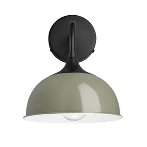 Industville Chelsea Dome Wall Light, 8 Inch, Sage Green, Black Holder