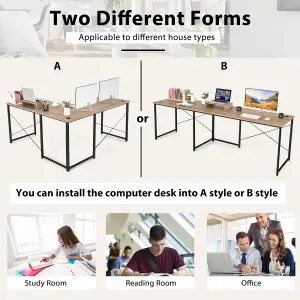 Costway L-Shaped Corner Computer Desk Reversible Study Writing Desk Workstation Home Office Laptop Table Natural