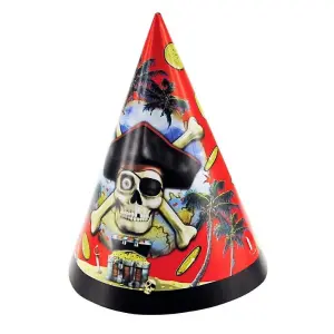 Unique Party Paper Pirate Party Hats (Pack of 8) Multicoloured (One Size)