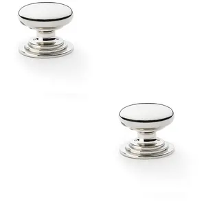 2 PACK - Stepped Round Door Knob Polished Nickel 38mm Classic Kitchen Cabinet Pull Handle