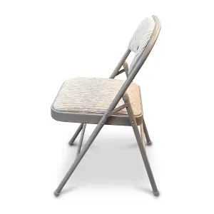 Grey Fabric Padded Brand New Deluxe Strong Steel Metal Frame Folding Chair