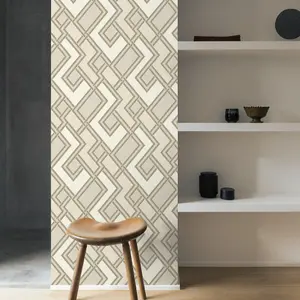 Grandeco Geometric Fabric Geo Textured Wallpaper,  Neutral Cream