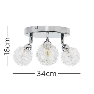 ValueLights Alambre Contemporary 3 Way Polished Chrome Flush Ceiling Light with Globe Shades