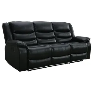 Sorreno Bonded Leather Recliner 3 Seater Sofa In Black