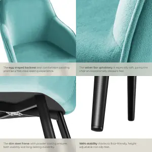 Chair Marilyn - with armrests, padded, velvet look, black steel legs - turquoise/black