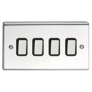 Deta SD1244CHB Light Switch 10 Amp 4 Gang 2 Way (Polished Chrome / Black Insert) - SD1244CHB