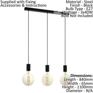 Pendant Ceiling Light 3 Bulb In Line Design Colour Black Bulb E27 3x40W