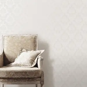 Galerie Simply Silks 4 Pearl Feathered Damask Embossed Wallpaper