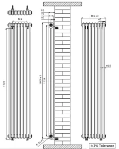 Right Radiators 1800x380 mm Vertical Traditional 2 Column Cast Iron Style Radiator Anthracite