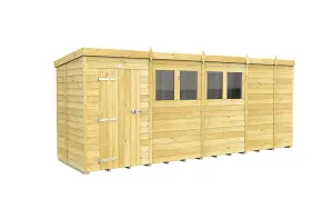 17 x 5 Feet Pent Shed - Single Door With Windows - Wood - L147 x W492 x H201 cm