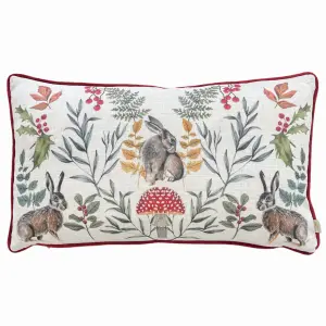 Evans Lichfield Mirrored Hare Watercolour Printed Piped Feather Rich Cushion