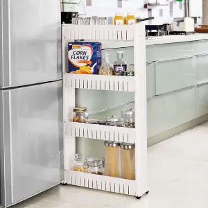 4 Tier Slim Slide Out Kitchen Bathroom Trolley Rack Holder - Space Saving - Fits In Neatly Between a Fridge Or Washing Machine