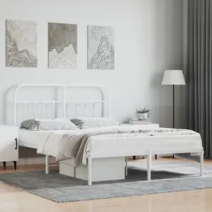 Berkfield Metal Bed Frame with Headboard White 150x200 cm