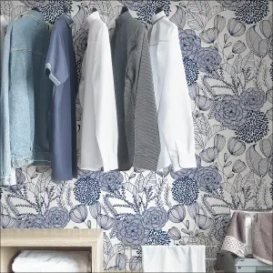 NuWallpaper NUS3830 Secret Garden Peel & Stick Wallpaper, Navy