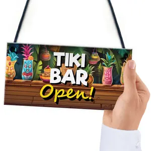 RED OCEAN Tiki Bar OPEN Hanging Garden Bar Pub Plaque Cocktails Beach Decoration Sign Friendship Gift