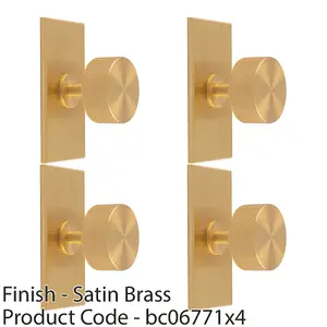 4 PACK - Knurled Radio Cabinet Door Knob & Matching Backplate - Satin Brass 76 x 40mm