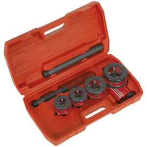 Professional Ratcheting Pipe Threading Kit for BSPT Sizes 1/2" to 1-1/4" with Die Heads