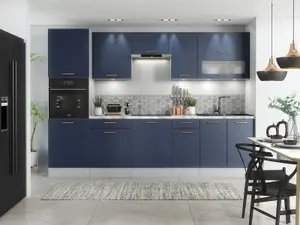 Kitchen Cabinet Set 300cm 9 Unit Navy Blue 3m Base Wall + Tall Oven Housing Nora