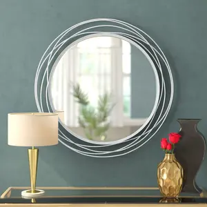 Javin Round Metal Swirl Framed Wall Mounted Accent Mirror Silver