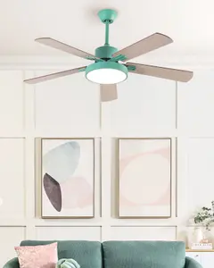 Ceiling Fan with Light Green and Light Wood HOBBLE