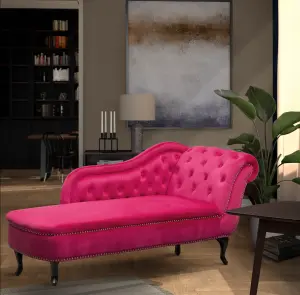 Left Hand Chaise Lounge in Velvet Dark Pink