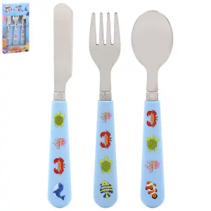 Kids Cutlery Set Blue Sea Life Spoon Fork Toddlers Boys Girls Children Tableware