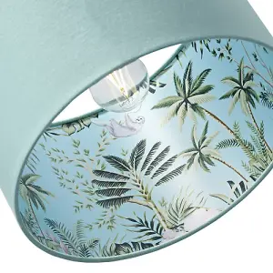 Designer Jungle Print Duck Egg Lamp Shade with Palm Trees, Sloths and Elephants