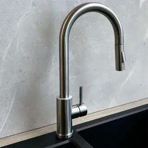 Liquida CT454BS Single Lever Pull Out Mono Mixer Brushed Steel Kitchen Mixer Tap