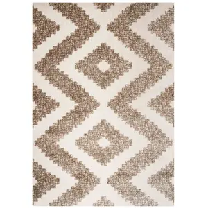 Natural Beige Textured Geometric All-Weather Indoor Outdoor Flatweave Rug 200x290cm