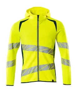 Mascot Accelerate Safe Hoodie with Zipper (Hi-Vis Yellow/Dark Petroleum)  (XXXX Large)