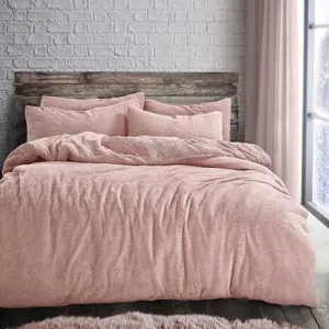 Velosso Plain Teddy Warm And Cosy Duvet Cover And Pillowcase Set - Pink