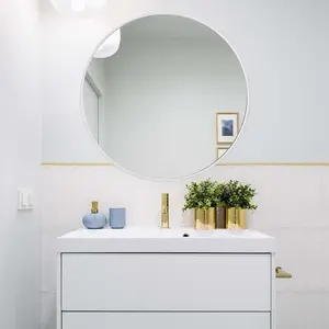 Baum Metal Flat Wall Mirror White / 40 cm H x 40 cm W