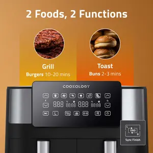 Cookology Dual Zone Air Fryer 8L Capacity with Digital Touch Controls - CAF80DI Black