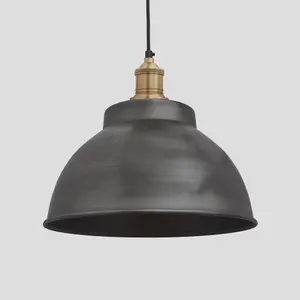 Industville Brooklyn Dome Pendant, 13 Inch, Pewter, Brass Holder