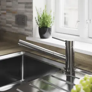 GoodHome Abruzzo Stainless steel effect Kitchen Pull-out Tap