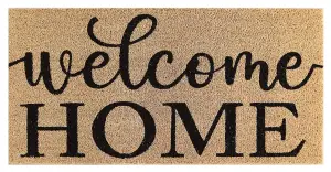 A.Unique Home 15mm Natural Coir Doormat with Printed Pattern 40cm x 80cm - Non-Slip PVC Backed - WELCOME HOME MAT