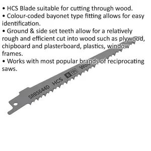 5-Pack 150mm HCS Reciprocating Saw Blades with 6 TPI for Wood Cutting