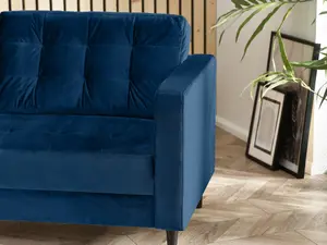 Furniturebox Jenna 3 Seater Navy Blue Velvet Sofa With Solid Wood Frame