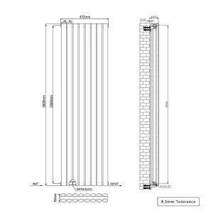 Right Radiators 1600x472mm Vertical Double Oval Column Designer Radiator Anthracite