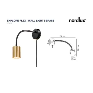 Nordlux Explore Flex Indoor Bedroom Living Dining Office Wall Light with Adjustable Lamp Head in Brass