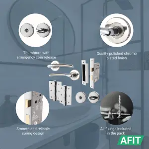 AFIT Internal Door Handle Bathroom Set - Polished/Satin Chrome Duo Finish - 64mm Lock 76mm Hinges Boston Range