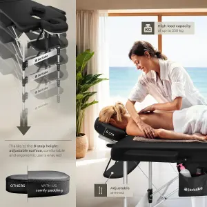 Massage Table Phuket - 3 zones, 70 cm wide, aluminium frame, carry bag & masks - black