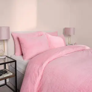 Brentfords Teddy Duvet Cover with Pillow Case Bedding Set, Pink - Double