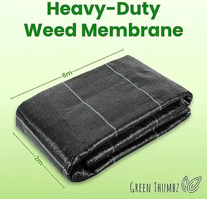 Heavy Duty Weed Control Membrane 2m x 5m - Foldable Barrier Fabric 100gsm for Garden Protection, Landscaping & Pest Prevention