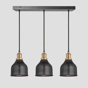 Industville Brooklyn Cone 3 Wire Cluster Lights, 7 inch, Pewter, Brass holder