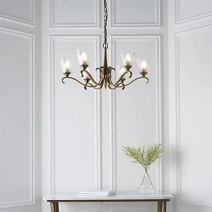 Luminosa Columbia 6 Light Multi Arm Ceiling Pendant Chandelier Antique Brass, Glass, E14