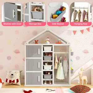 COSTWAY Kids Costume Storage Closet Children Dress Up Rack Clothing Wardrobe