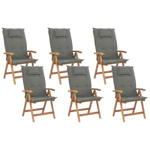 Set of 6 Garden Chairs with Cushions JAVA Acacia Wood Graphite Grey