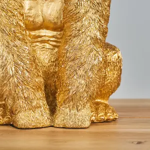 ValueLights Modern Gold Sitting Gorilla Monkey Design Table Lamp With Black Gold Drum Shade